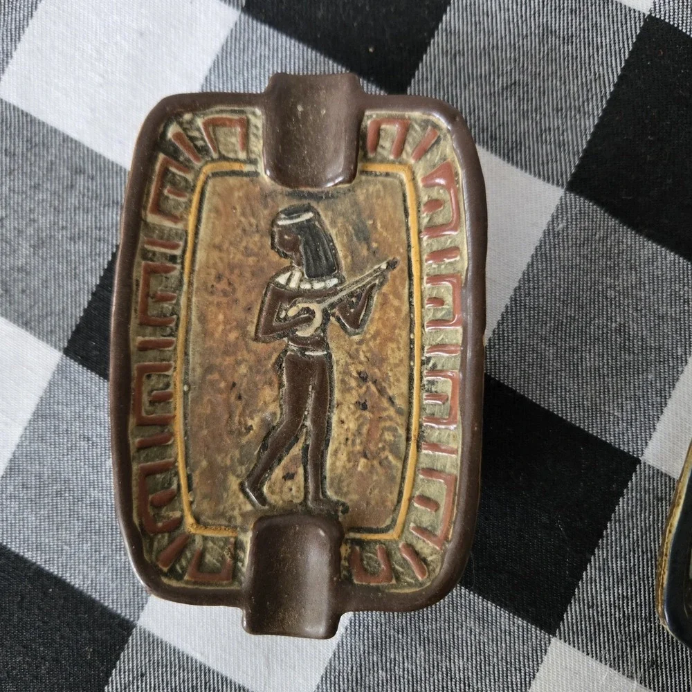 VTG F. Lli Marchi Brescia Egyptian Themed Ashtrays Italian Art Pottery Lot‎ of 2